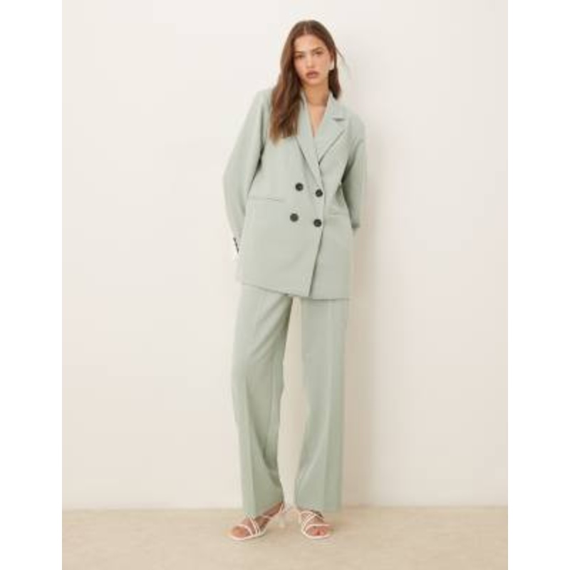 YAS oversized double breasted tailored blazer and high waist straight leg pants set in iceberg green