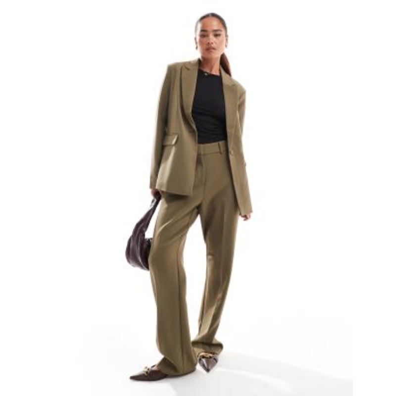 YAS tailored blazer and wide leg pants set in taupe
