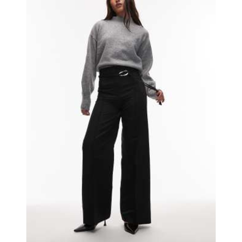 & Other Stories tie belt flared tailored pants in black