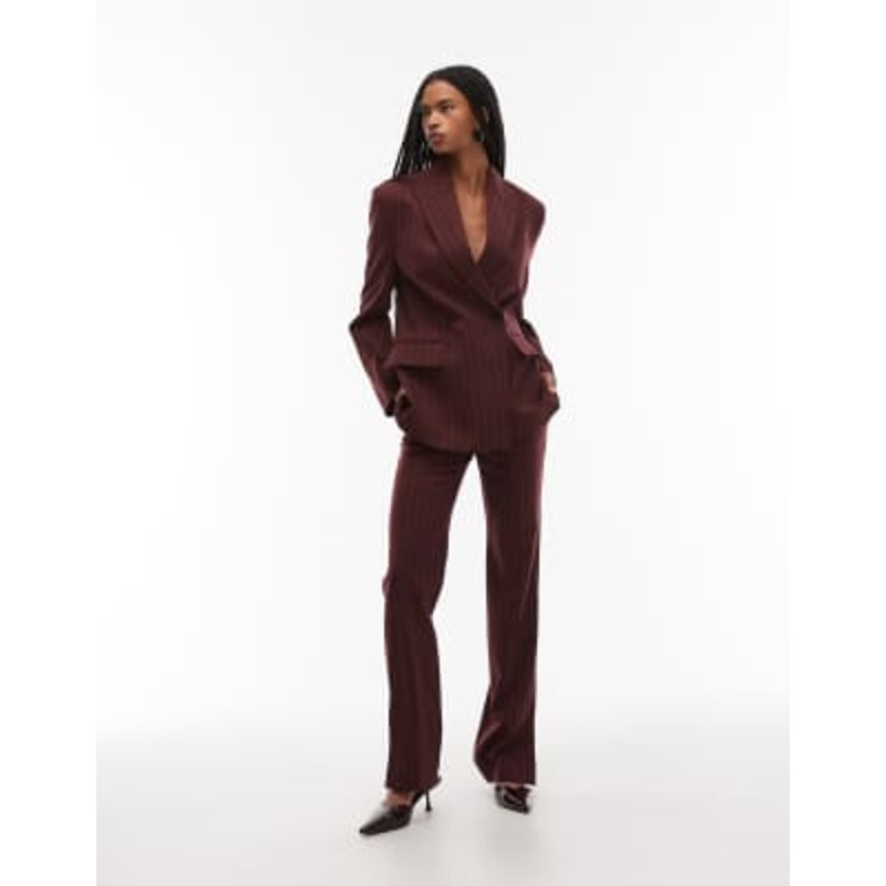 & Other Stories wool slim flare leg tailored pants in wine pinstripe – part of a set