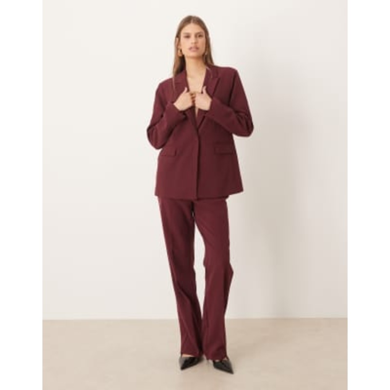 YAS tailored blazer and pants set in burgundy