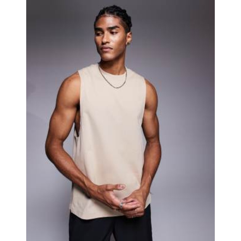 4505 Icon cotton dropped armholes training tank top with quick dry finish in stone