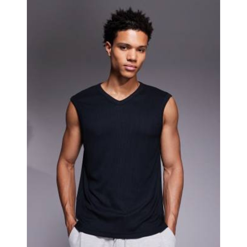 4505 Rest Day ultra soft modal ribbed slim fit v neck tank in black