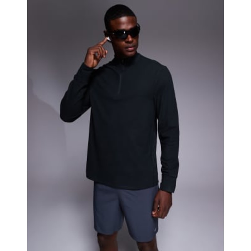 4505 running thermal interlock 1/4 zip long sleeve training top in black