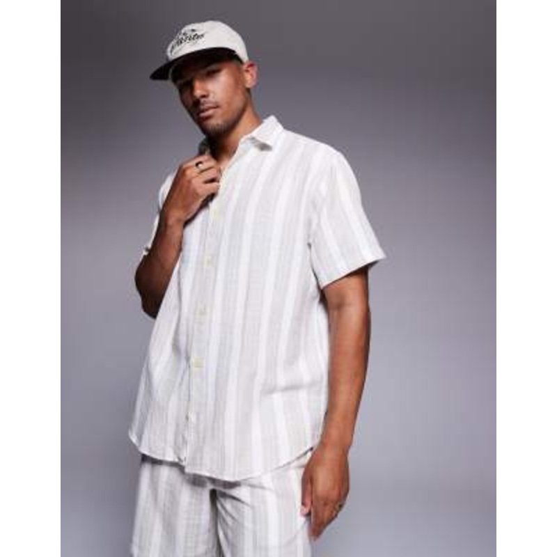 ADPT oversized textured shirt in cream stripe