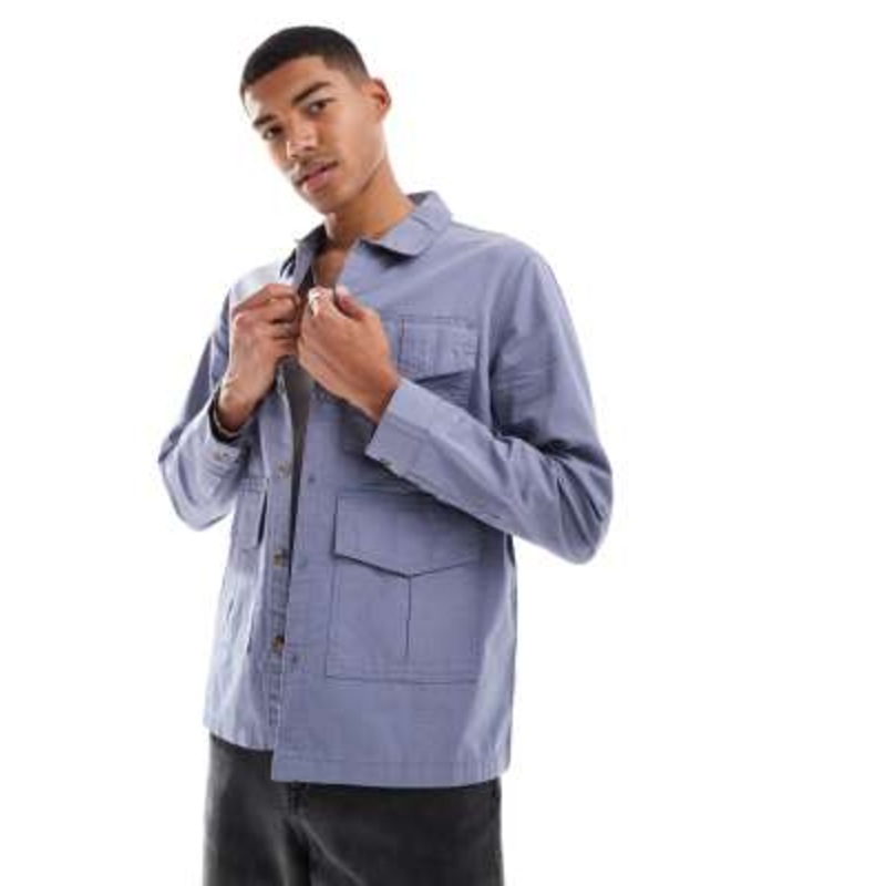 Another Influence ripstop utility overshirt in denim blue
