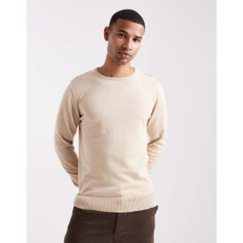 Brave Soul fine knit crew neck sweater in stone