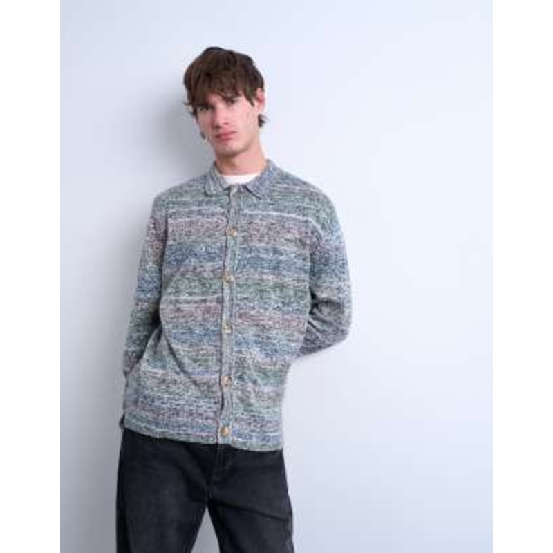 Topman regular fit button polo shirt with space-dye knit in multi