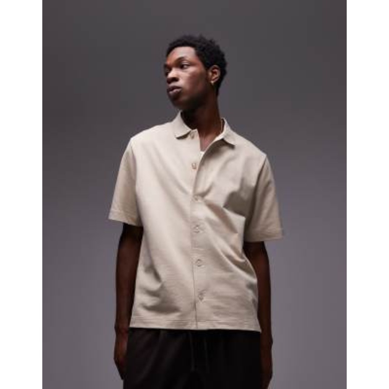 Topman relaxed fit button down jersey shirt in ecru