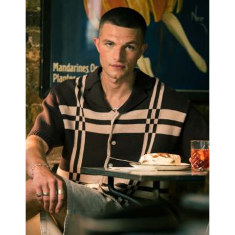 Topman relaxed fit knit shirt with plaid design in brown