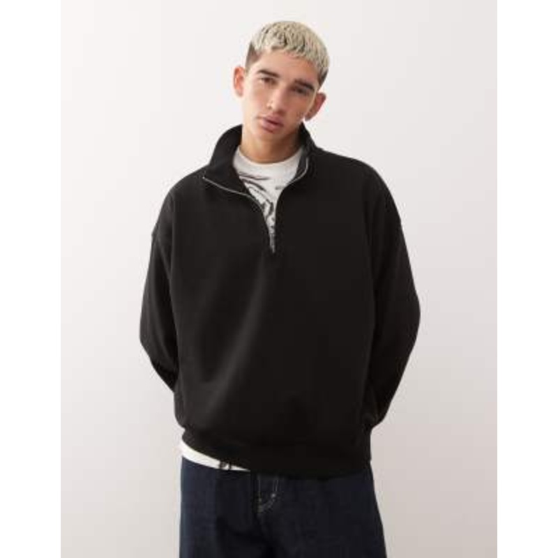 Weekday boxy oversized fit half zip sweatshirt in black