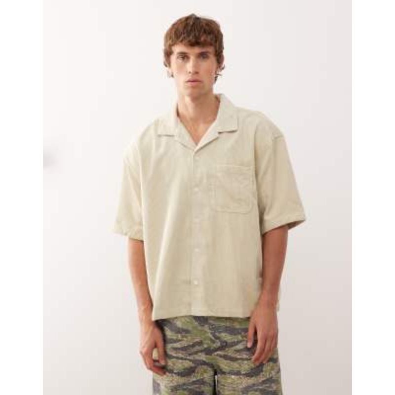 Weekday oversized cord camp collar shirt in beige