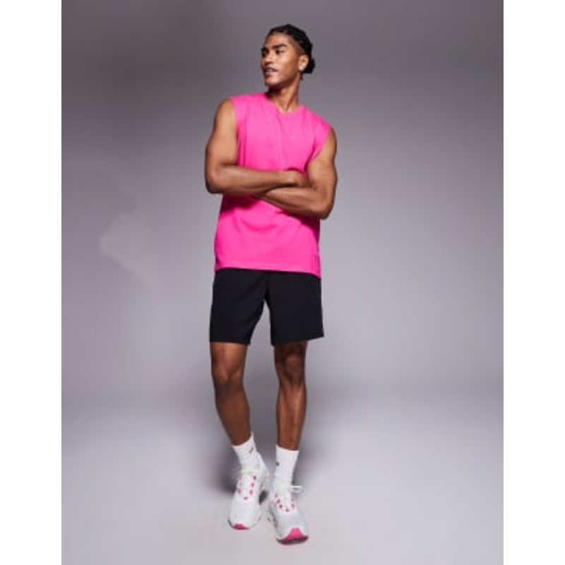 4505 Icon cotton oversized pump training tank with quick dry finish in bright pink
