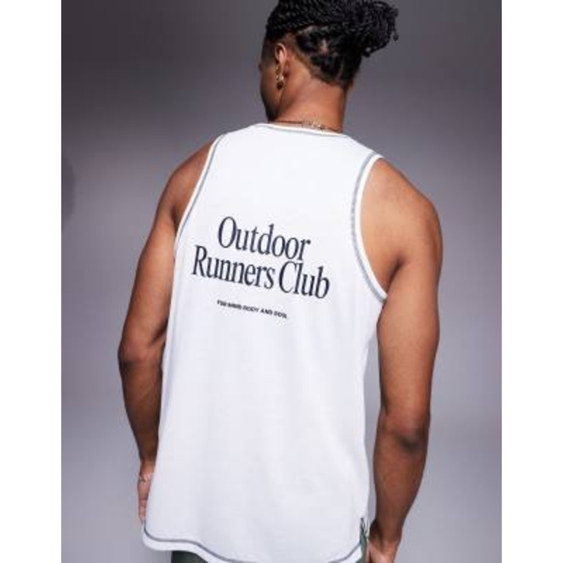 4505 Outdoor Runner back graphic quick dry mesh tank top in white