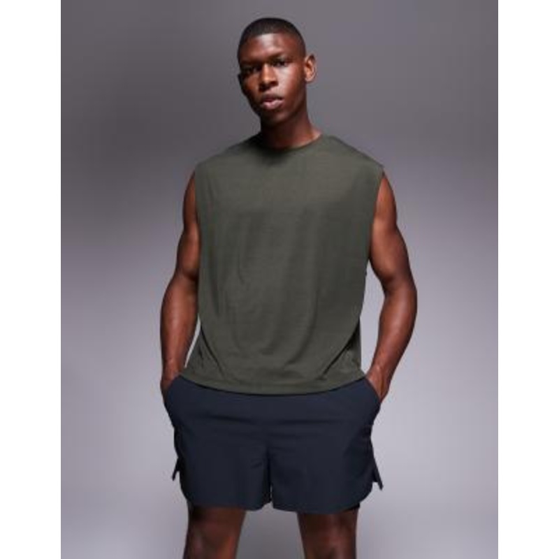 4505 quick dry performance jersey boxy lifting tank top in khaki green