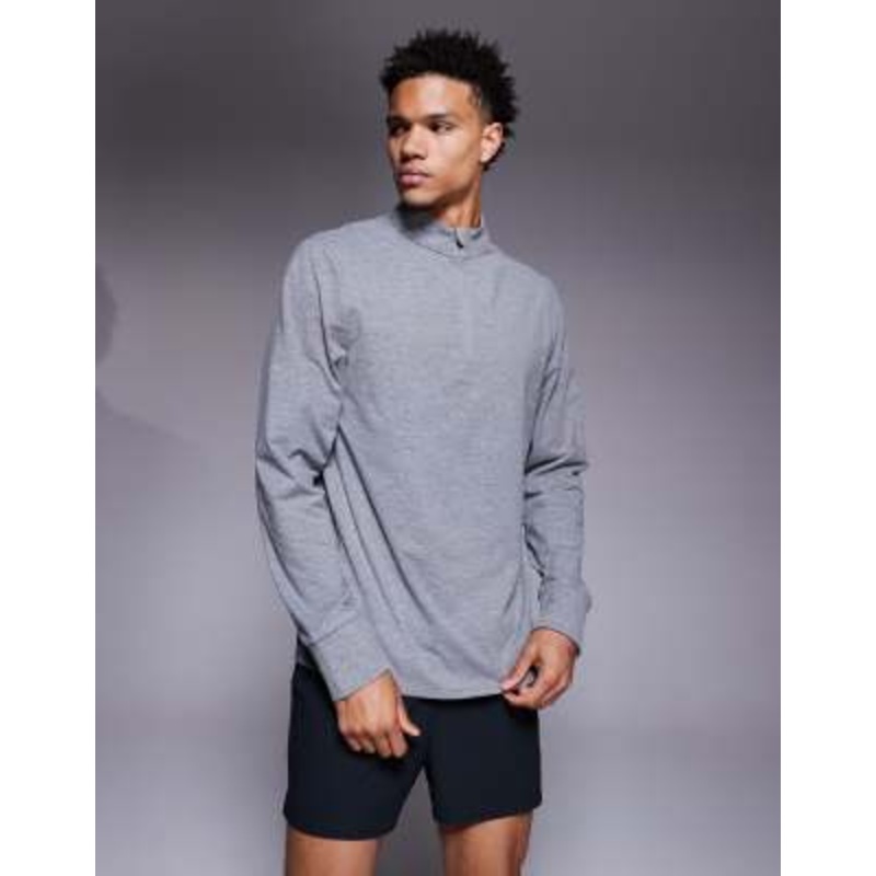 4505 running thermal interlock quarter zip long sleeve training top in gray heather