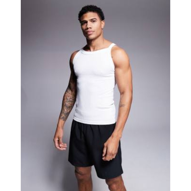 4505 seamless ribbed square neck muscle tank top in white