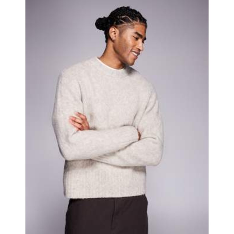 ADPT fluffy knit sweater in light gray