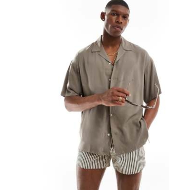 ADPT oversized revere collar shirt in beige