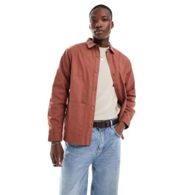 Another Influence pocketed overshirt in chestnut