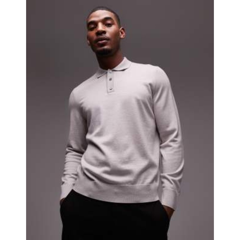 ARKET merino wool knit long sleeve polo shirt in off-white