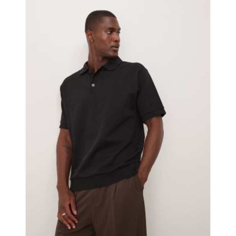 ARKET textured heavyweight jersey polo shirt in black