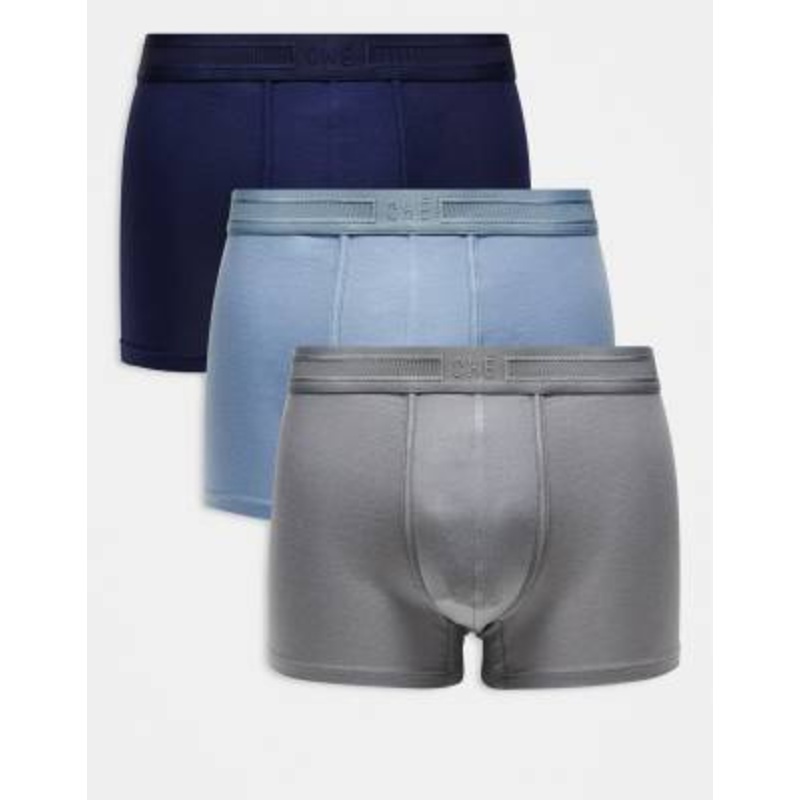 Che Studios 3 pack boxer briefs with tonal waistband in navy, blue and gray