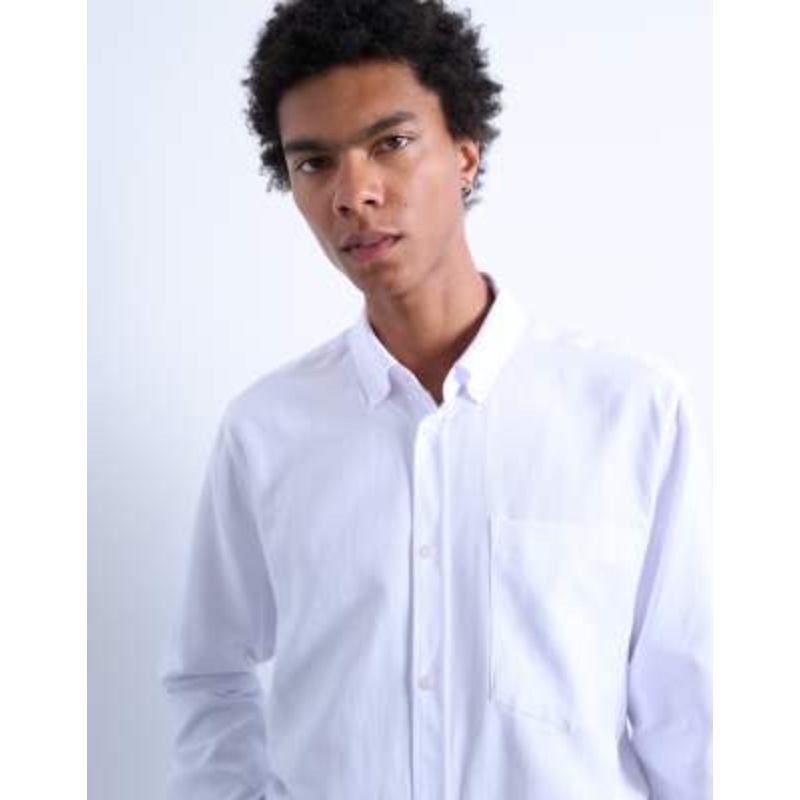 Topman long sleeve textured formal shirt in white
