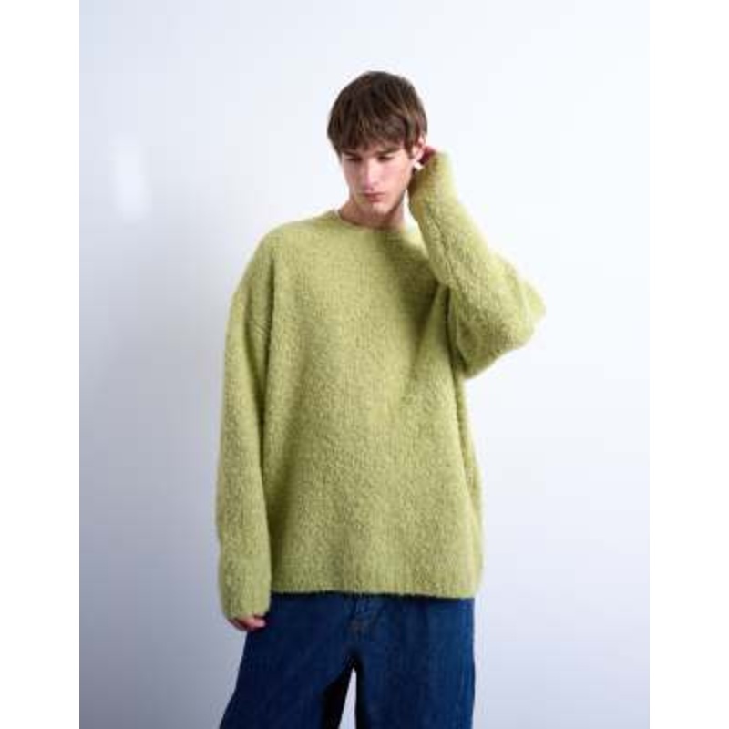 Topman relaxed fit boucle sweater in green