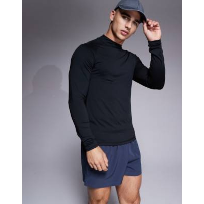 4505 Icon active quick dry muscle fit base layer training long sleeve mock neck top in black
