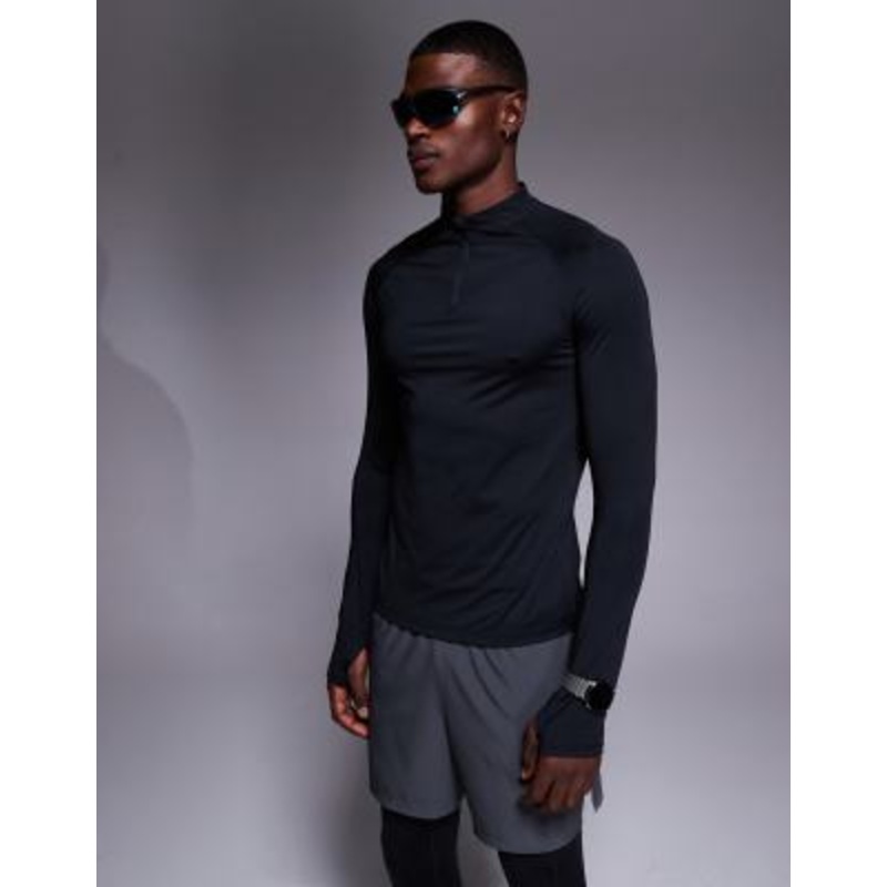 4505 slim fit 1/4 zip base layer long sleeve running top in black