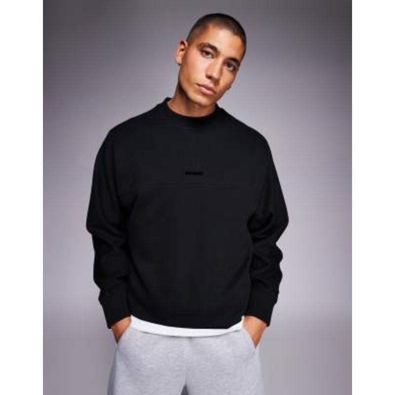 BOSS Orange relaxed fit center logo heavyweight sweatshirt in black