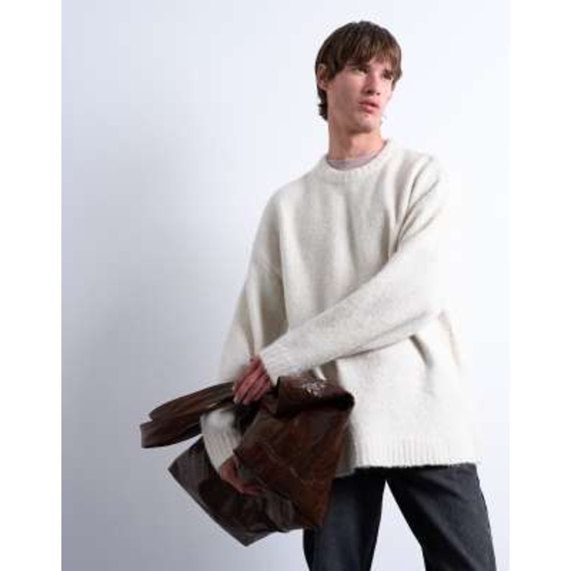 Topman loose knit crew neck sweater in ecru