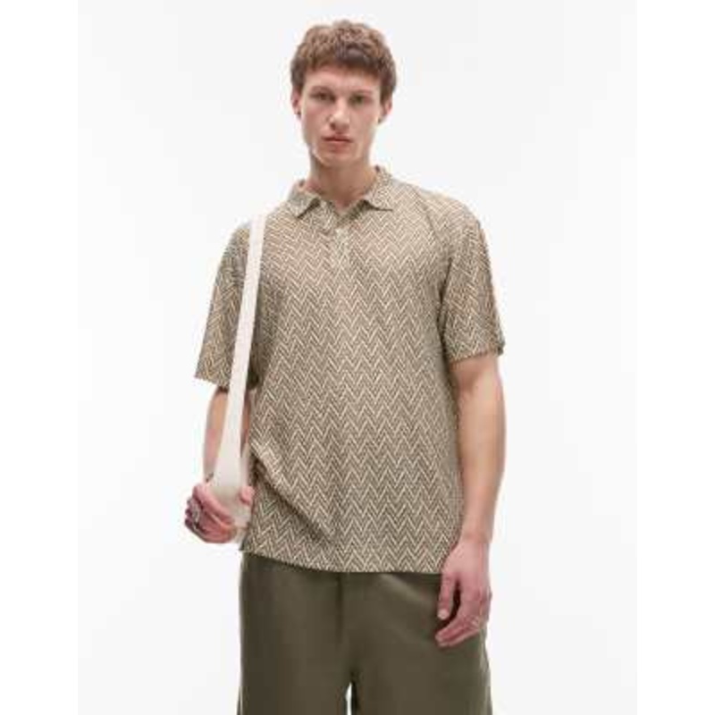 Topman relaxed fit polo with design jacquard in light green