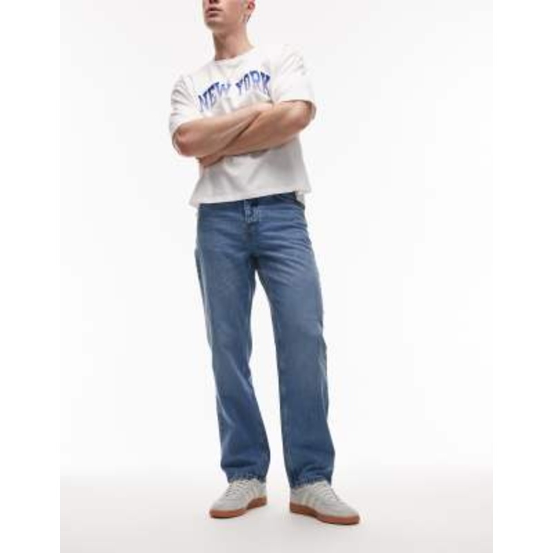Topman straight jeans in mid wash blue