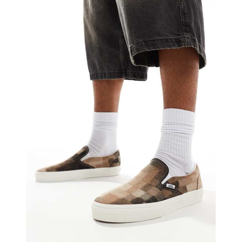 Vans Classic Slip-On checkerboard sneakers in sweater brown