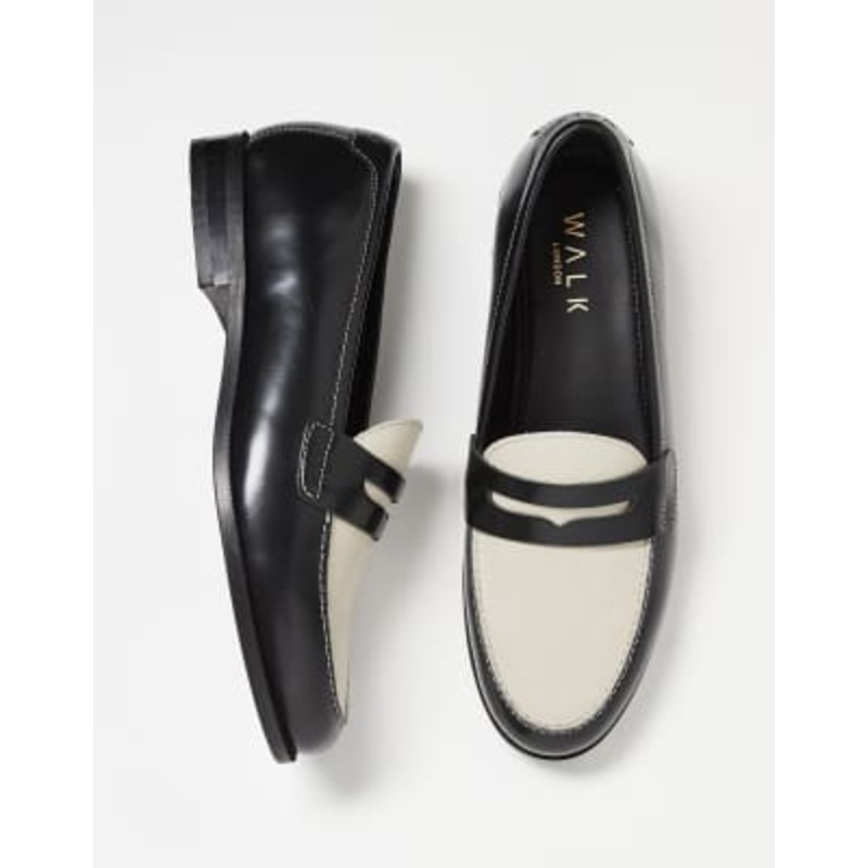 Walk London Torbole saddle loafers in black/off white leather
