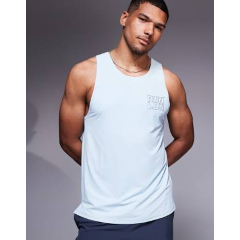 4505 RUN LDN chest print mesh running tank top in pale blue
