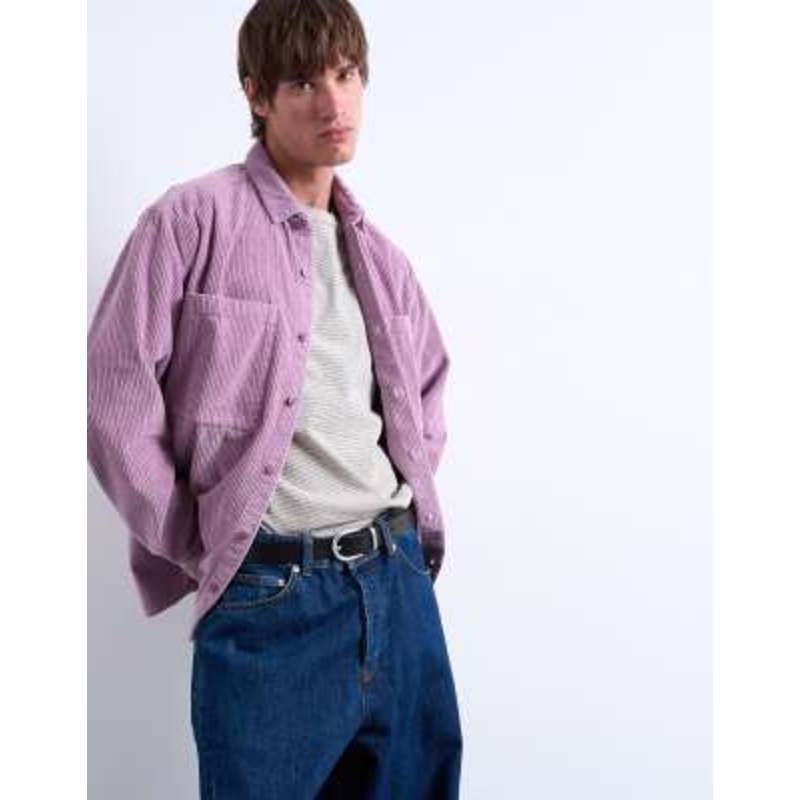 Topman regular fit cord shirt in washed lilac