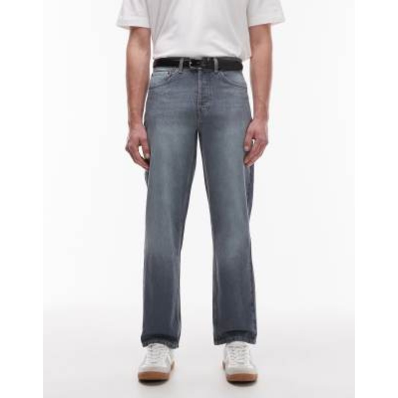 Topman rigid straight jean in mid wash blue