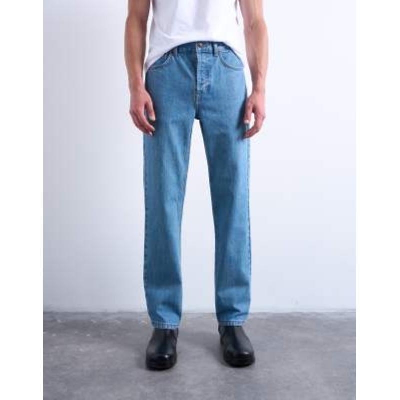 Topman rigid straight jeans in mid wash