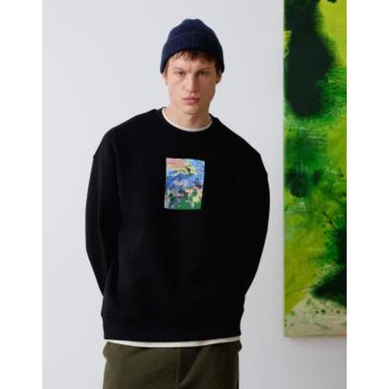 Topman x Alice Hartley oversized fit sweatshirt with front and back floral patch embroidery in black