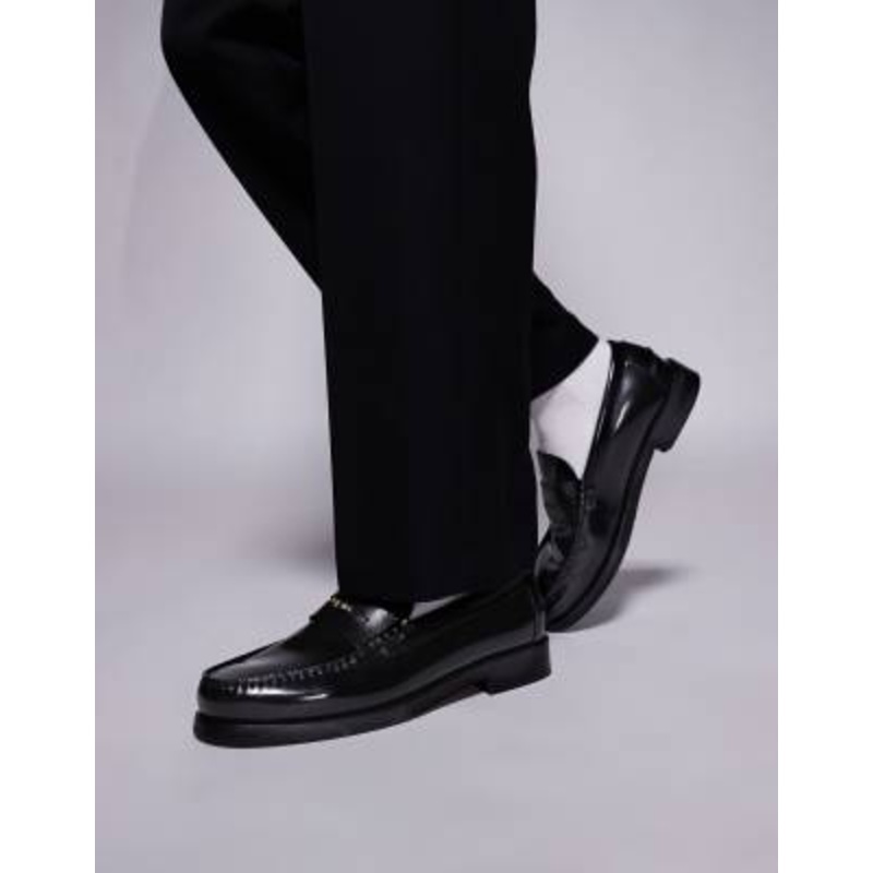 Walk London Dalston penny loafers in black smooth leather