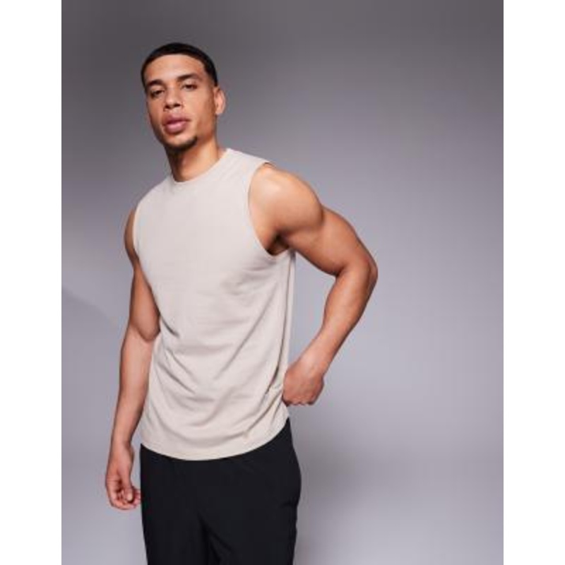 4505 Icon cotton training tank top with quick dry finish in stone