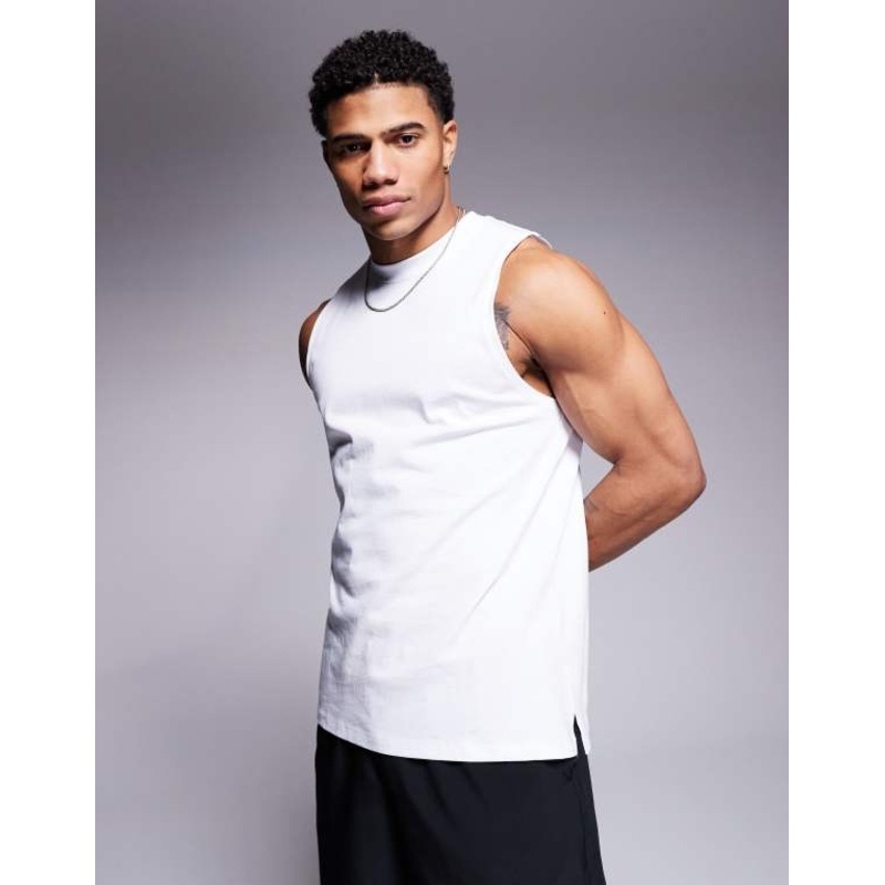 4505 Icon cotton training tank top with quick dry finish in white