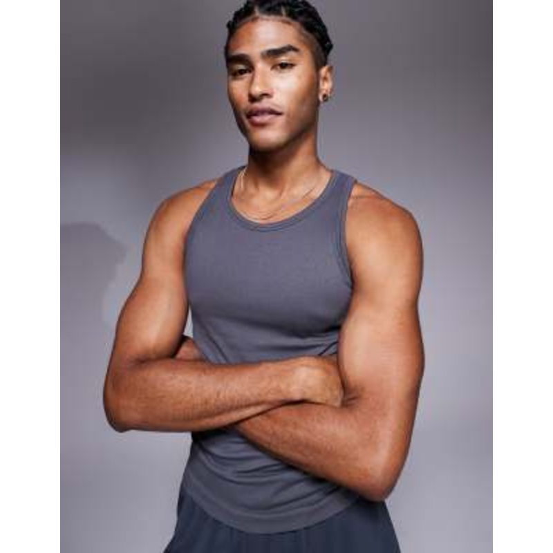 4505 Icon seamless ribbed slim fit tank top in charcoal
