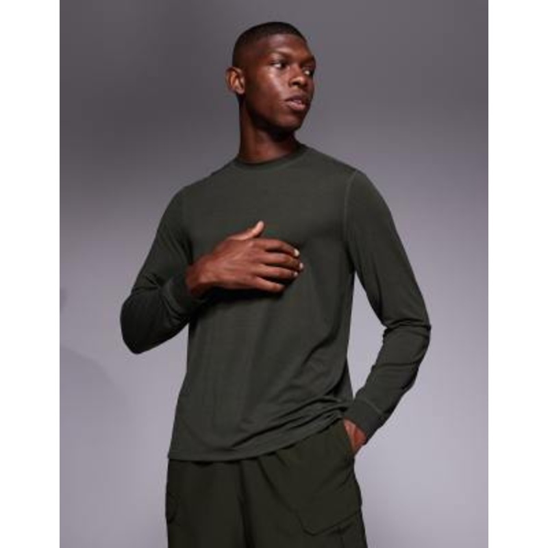 4505 quick dry performance jersey long sleeve training top in khaki