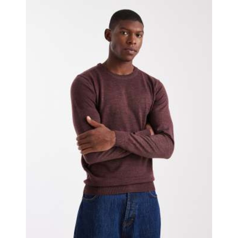 Brave Soul crew neck knit sweater in burgundy