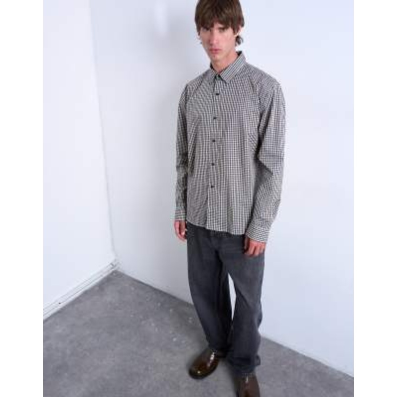 Topman oversized fit plaid shirt in blue