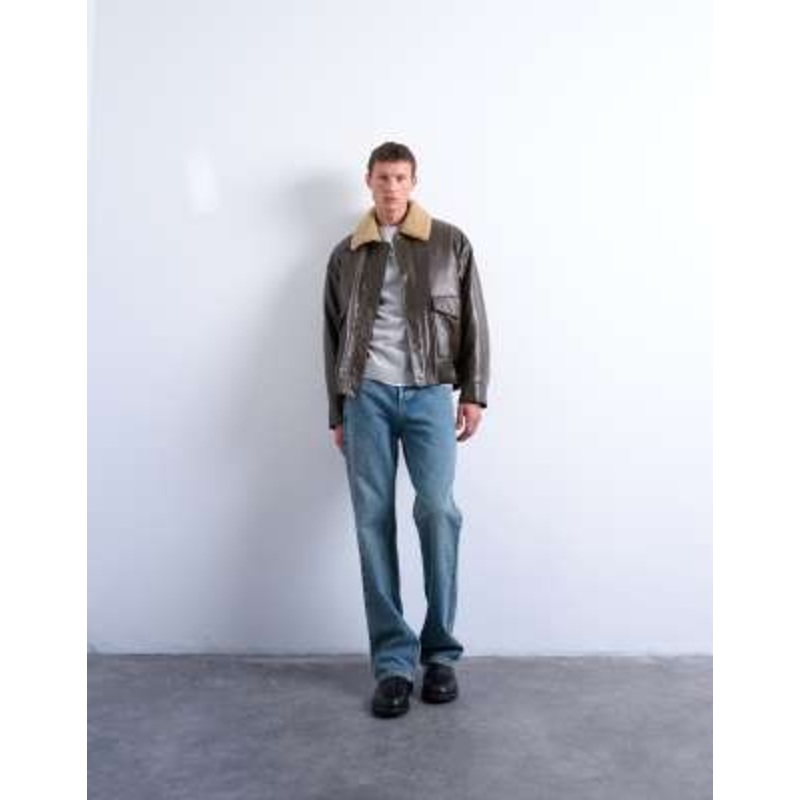 Topman rigid flare jeans in mid wash